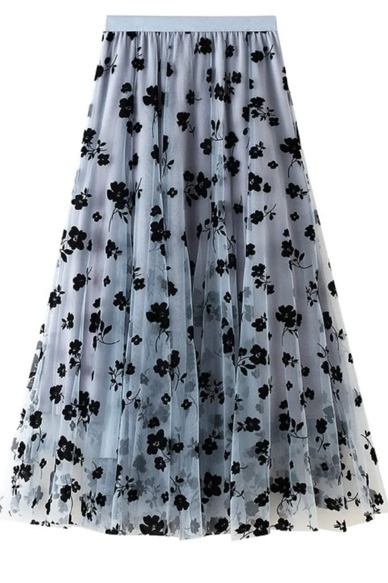 Chouyatou Women's Elastic High Waist Tulle Ruffle Pleated A-Line Swing Midi Skirt