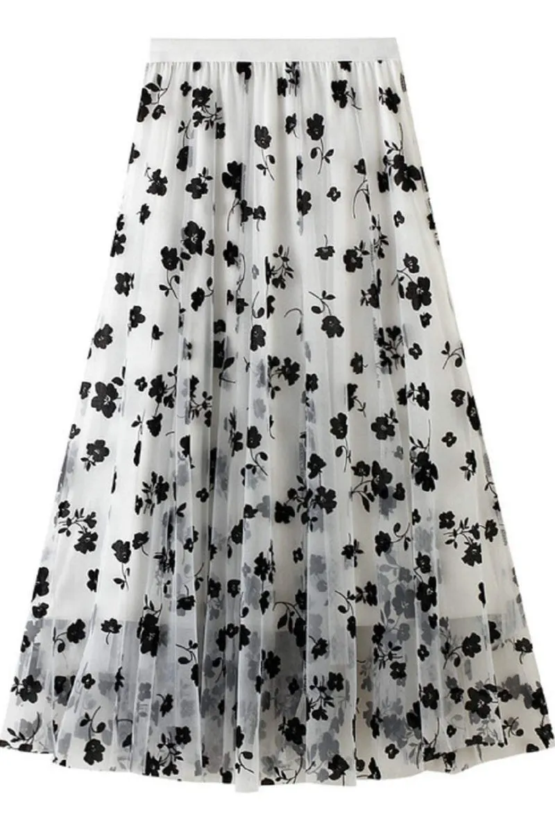 Chouyatou Women's Elastic High Waist Tulle Ruffle Pleated A-Line Swing Midi Skirt