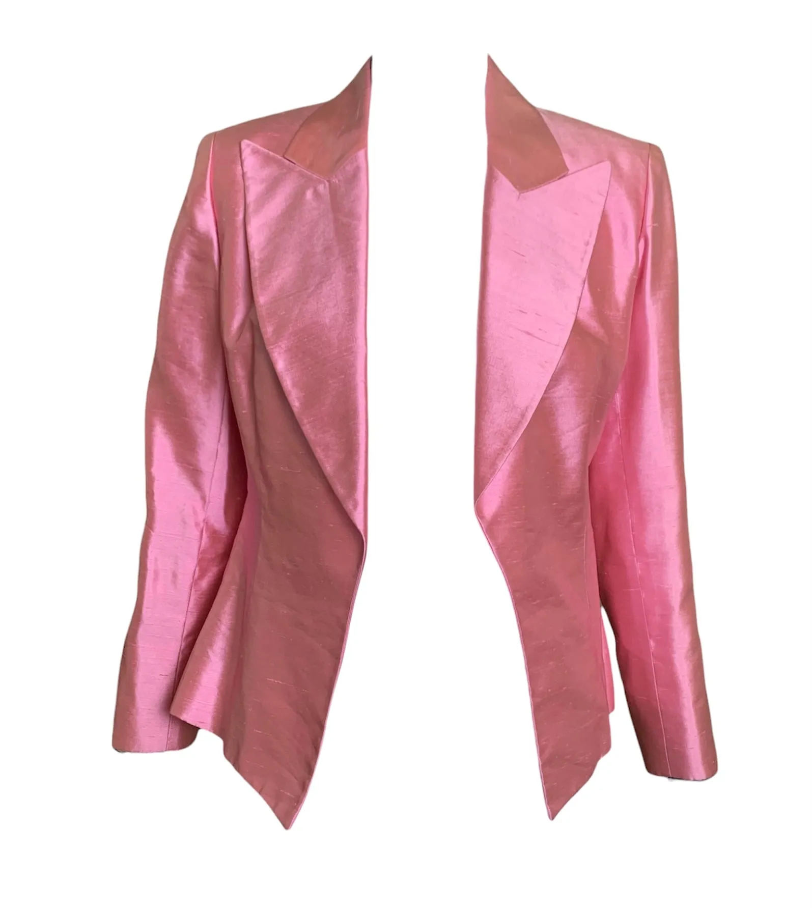 Christian Dior Early 2000s Pink Raw Silk Open Front  Jacket