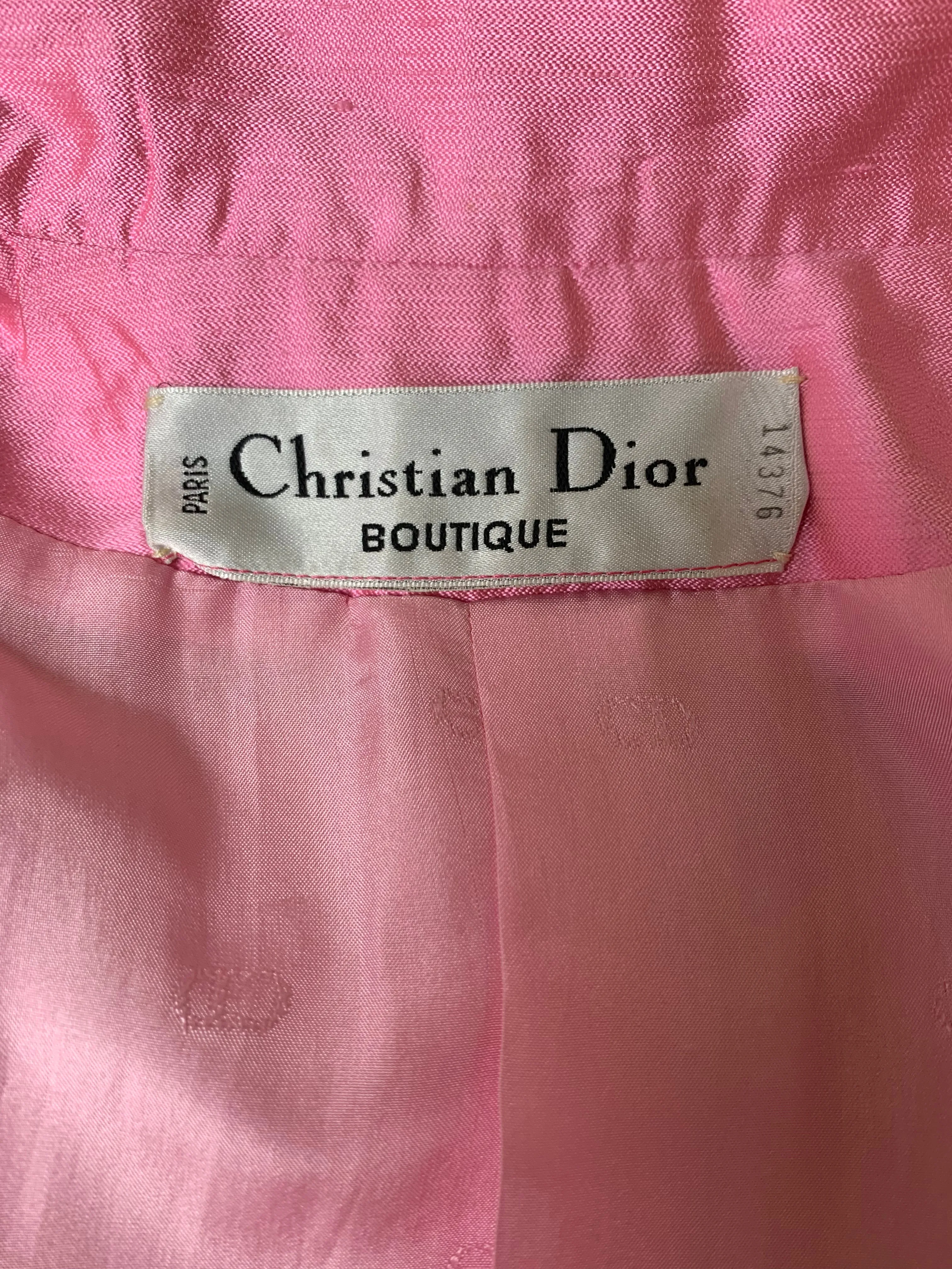 Christian Dior Early 2000s Pink Raw Silk Open Front  Jacket