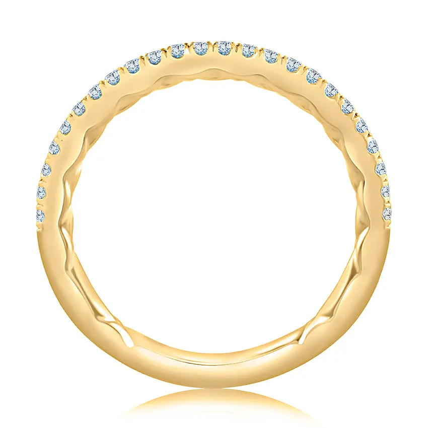 Classic Half Diamond Pavé Wedding Band with Quilted Interior