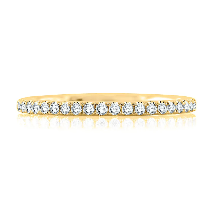 Classic Half Diamond Pavé Wedding Band with Quilted Interior