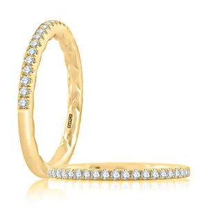 Classic Half Diamond Pavé Wedding Band with Quilted Interior