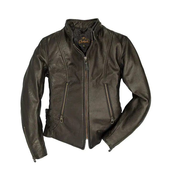 Cockpit USA Women's Cafe Racer Motocross Deer Calfskin Jacket