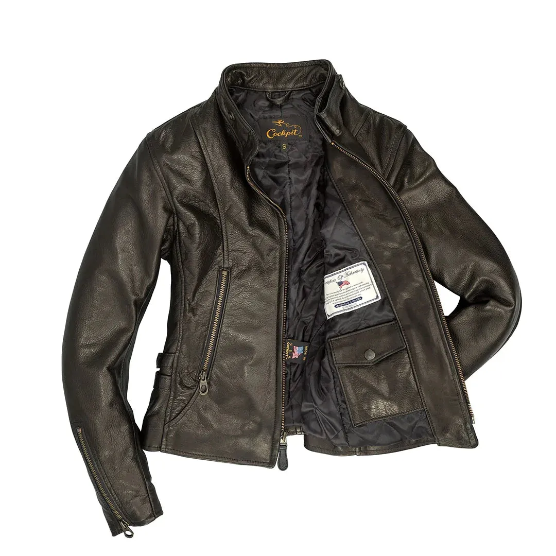 Cockpit USA Women's Cafe Racer Motocross Deer Calfskin Jacket