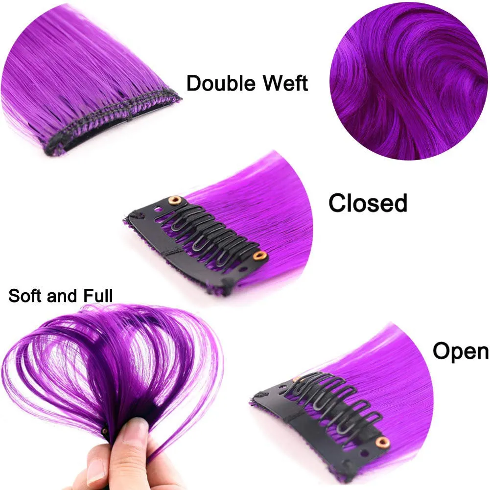 Colored Clip in Hair Extensions 22'' Straight Hair Extensions Clip in Mixed Colors Party Highlights Hairpieces Sapphire Blue Purple