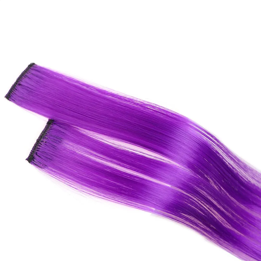 Colored Clip in Hair Extensions 22'' Straight Hair Extensions Clip in Mixed Colors Party Highlights Hairpieces Sapphire Blue Purple