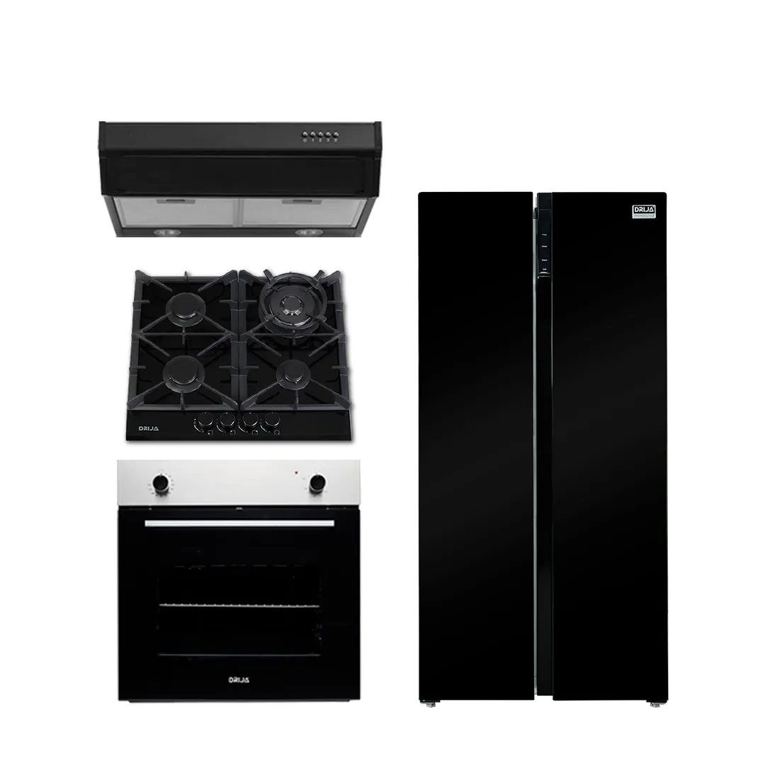 COMBO C REFRI - DRIJA - 60CM / 24” - VIDRIO(Estufa, Horno, Extractor Y Refrigerador).