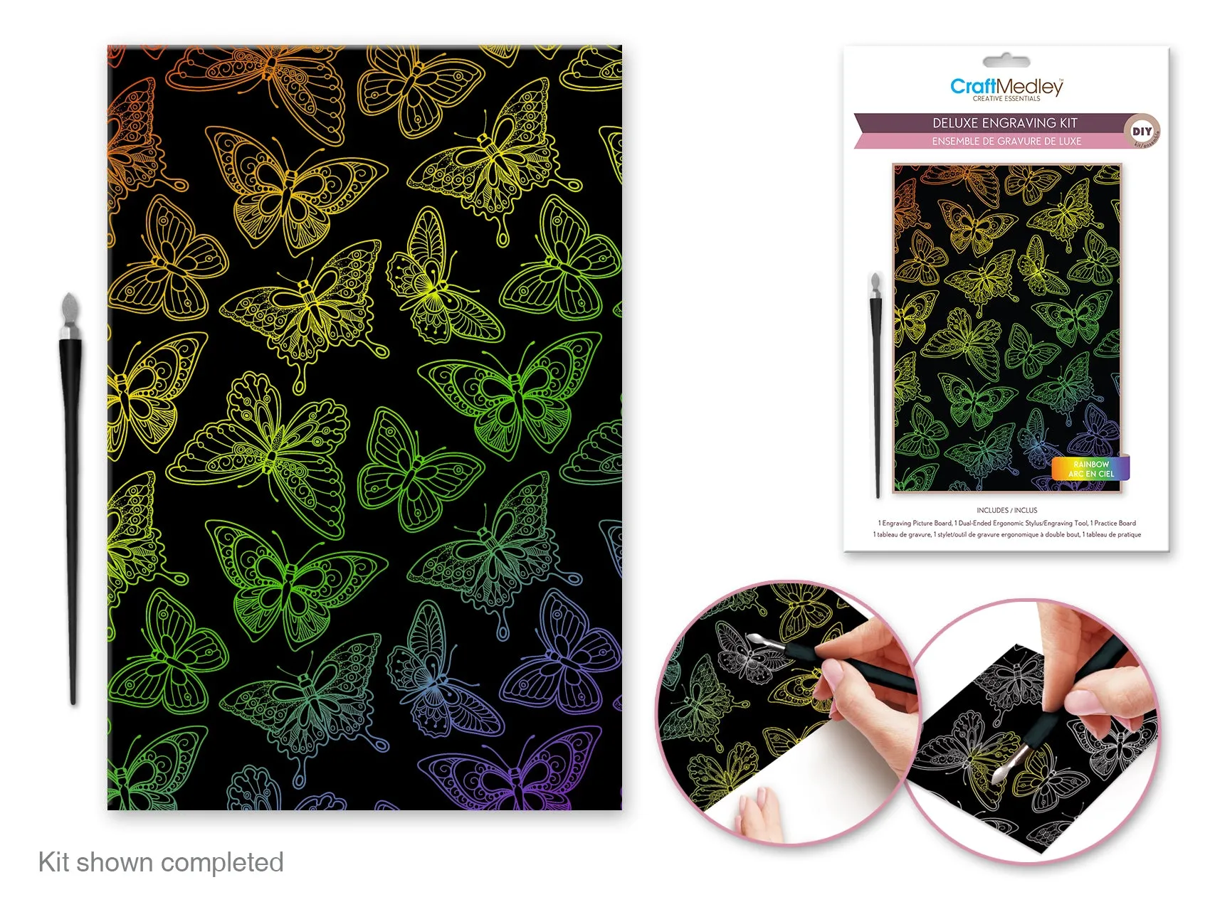 Craft Medley Kit: Deluxe Engraving Art DIY Kit Holographic~ Butterflies