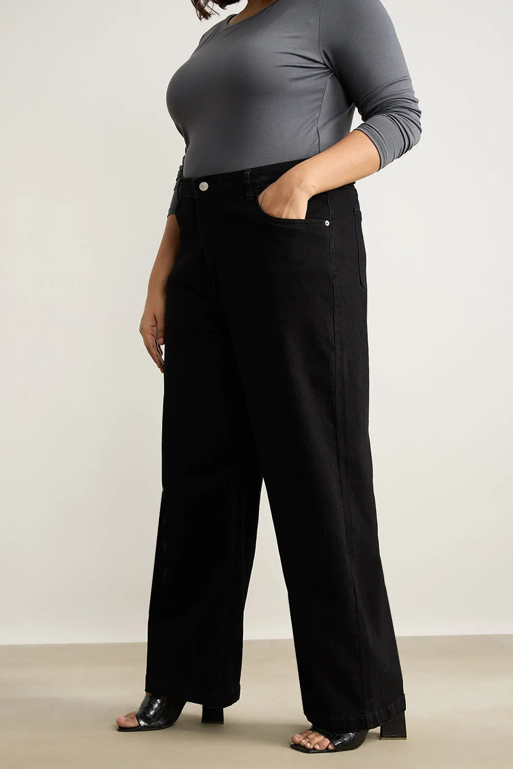 Curve Coal Black Straight Leg Jeans