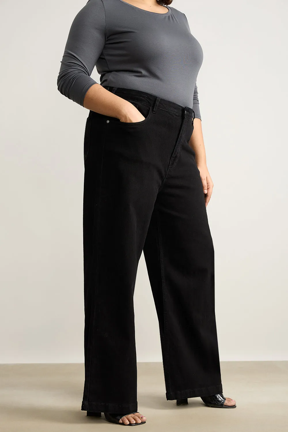 Curve Coal Black Straight Leg Jeans