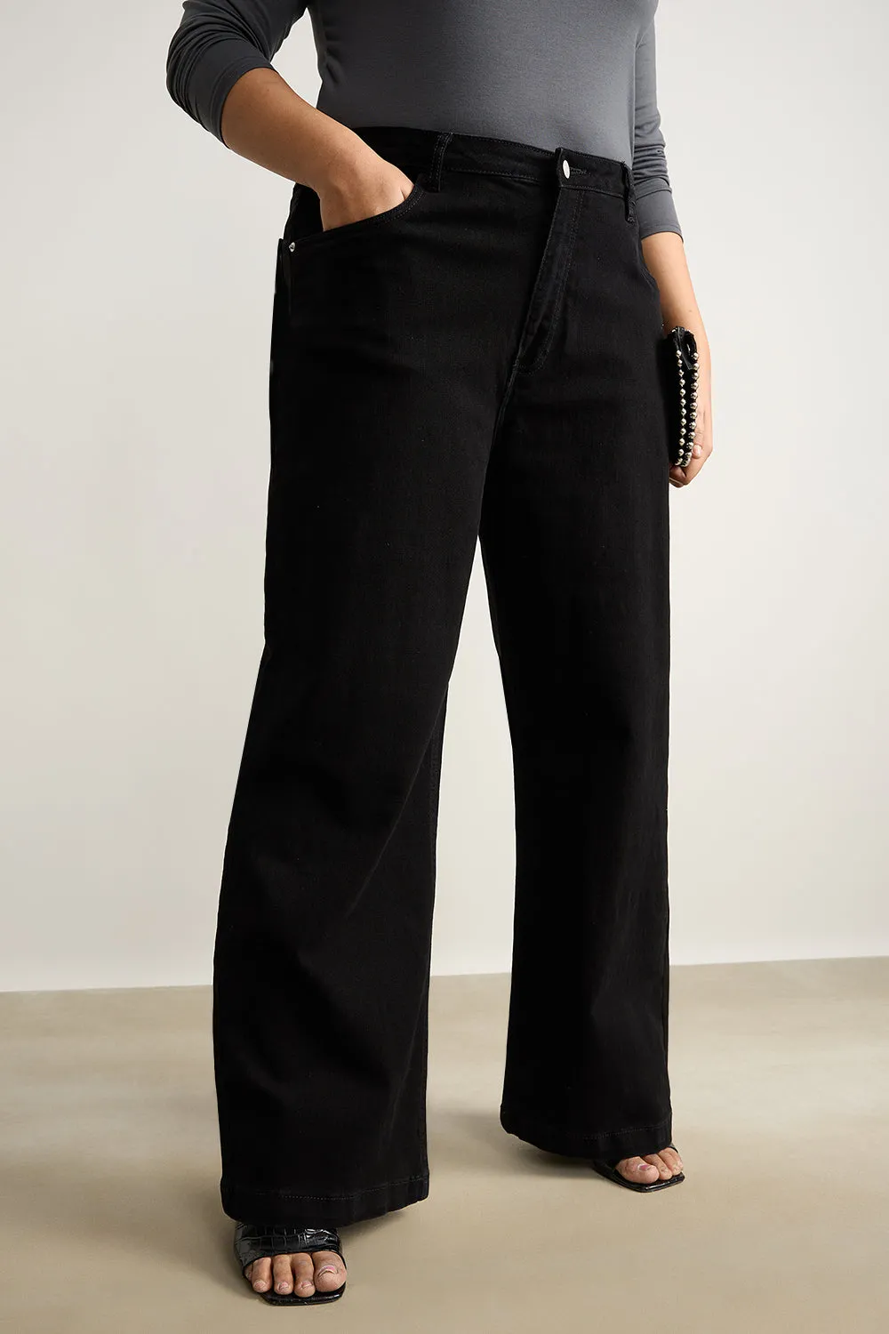 Curve Coal Black Straight Leg Jeans