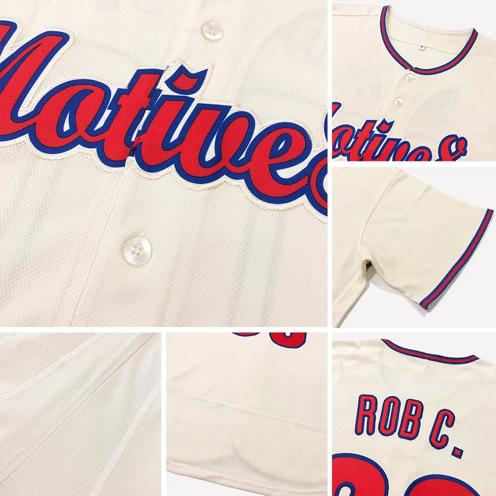 Custom Cream Red-Navy Authentic Baseball Jersey