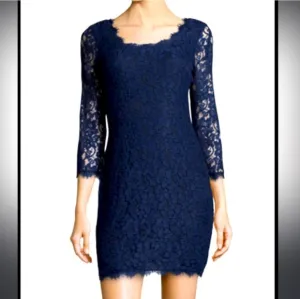 Diane Von Furstenberg Zarita Midnight Navy Blue Stretch Lace Shift Dress