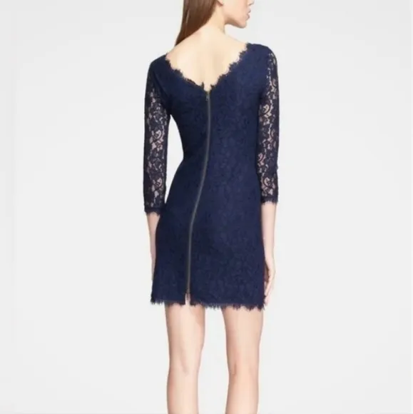 Diane Von Furstenberg Zarita Midnight Navy Blue Stretch Lace Shift Dress