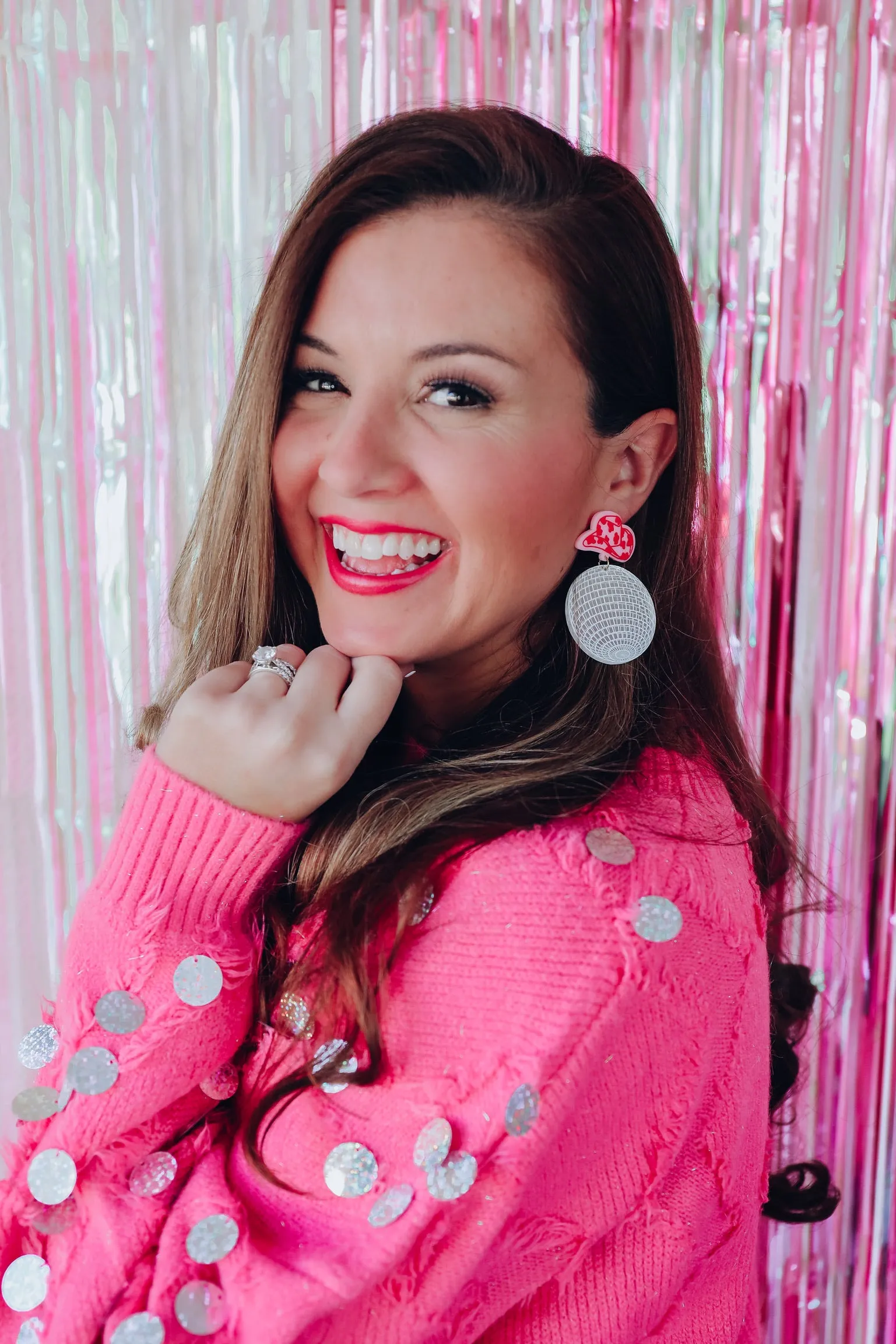 Disco Cowboy Hat Acrylic Drop Earrings - Silver