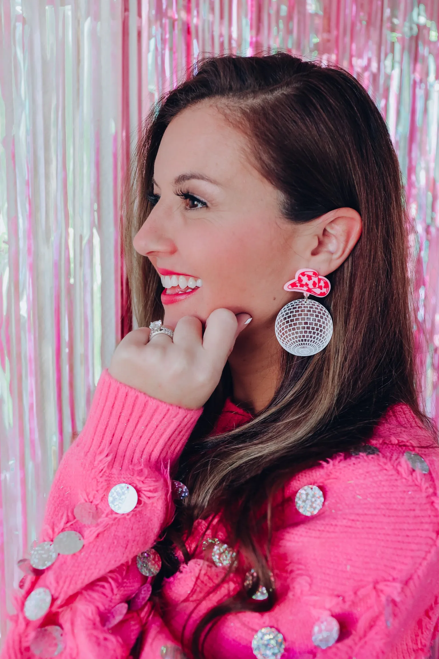 Disco Cowboy Hat Acrylic Drop Earrings - Silver