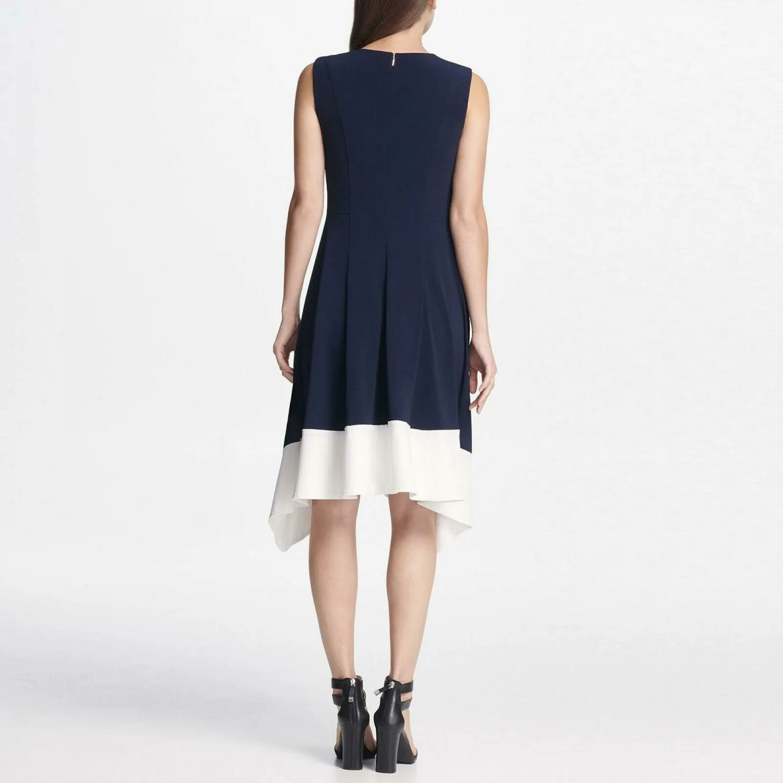 DKNY Women's Colorblock Handkerchief Hem Dress Navy / White 6