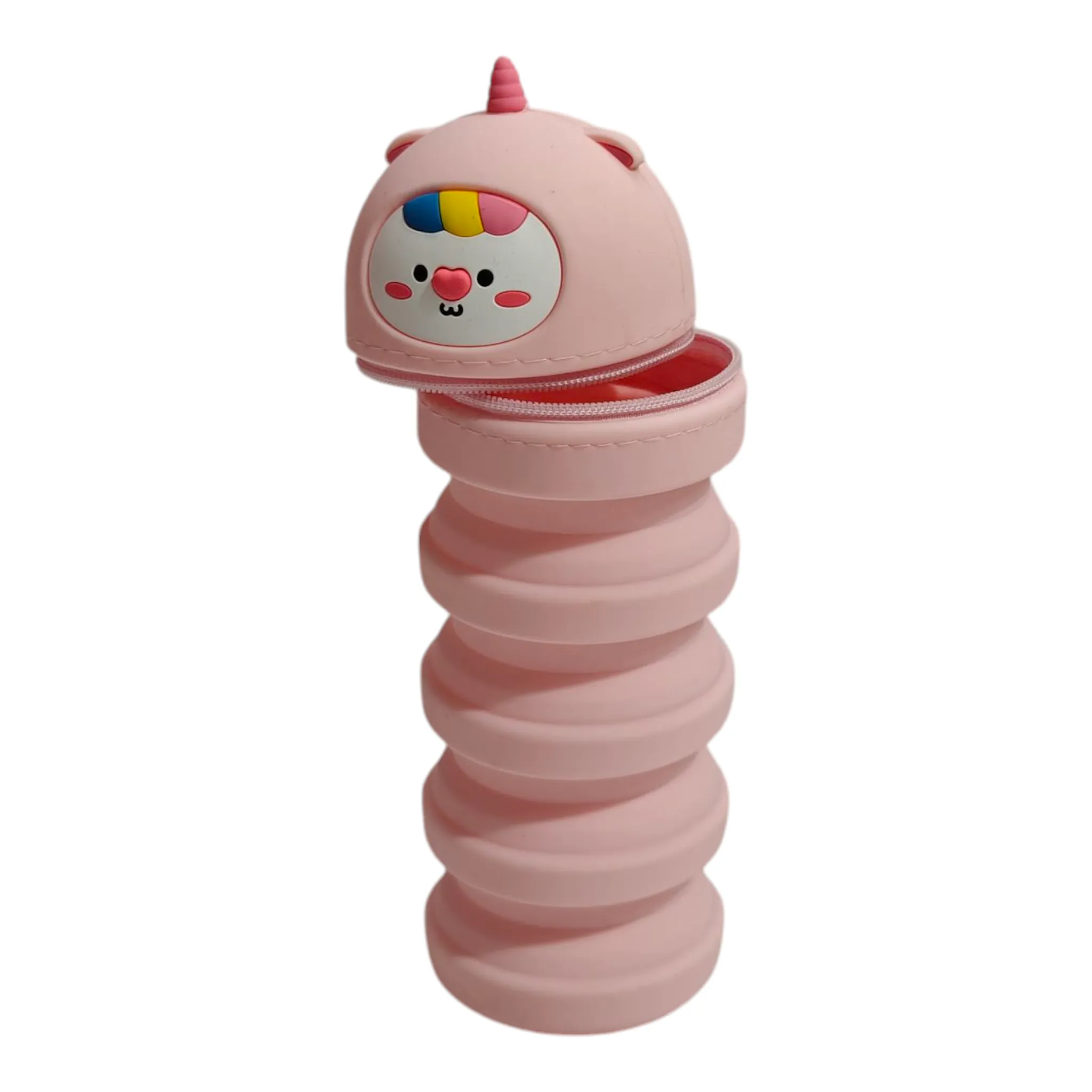 DOLL FACE EXPANDABLE SILICONE PENCIL POUCH - LIGHT PINK