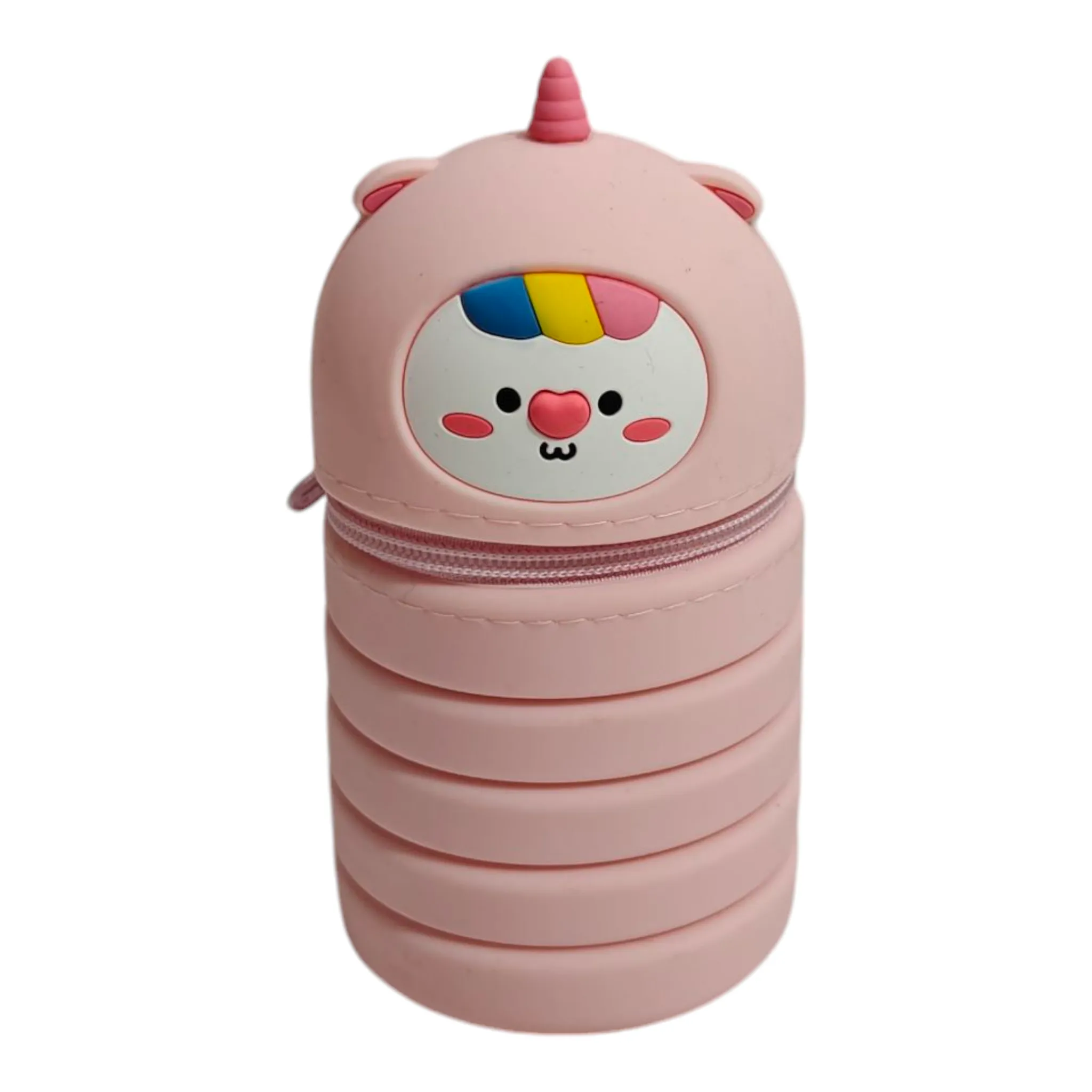 DOLL FACE EXPANDABLE SILICONE PENCIL POUCH - LIGHT PINK