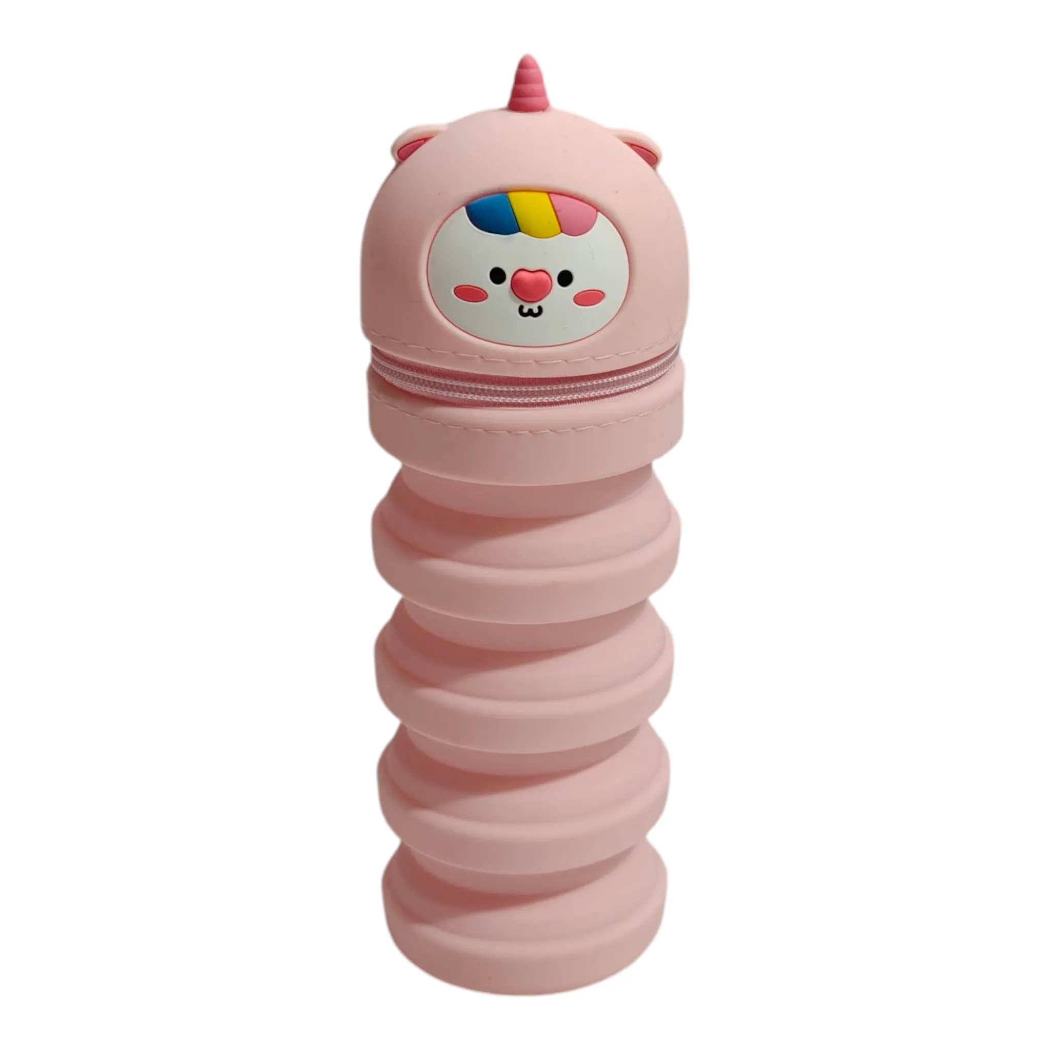 DOLL FACE EXPANDABLE SILICONE PENCIL POUCH - LIGHT PINK
