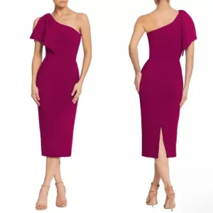 DRESS THE POPULATION Tiffany One-Shoulder Maroon Dark Magenta Dress Size S NWT