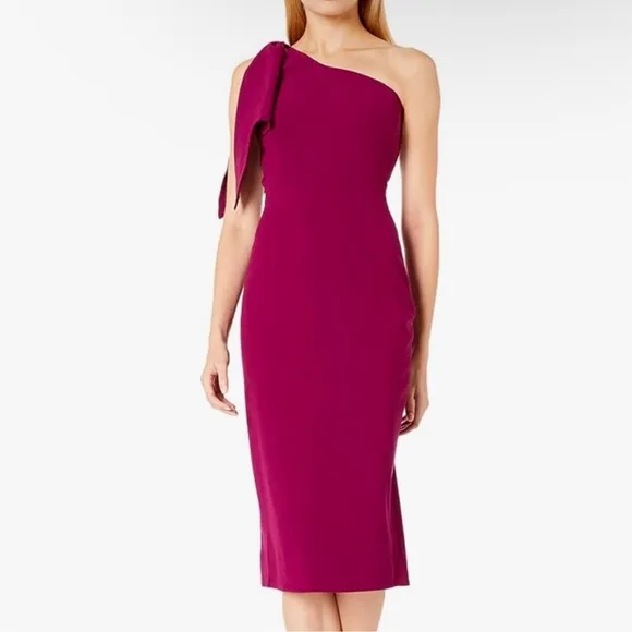 DRESS THE POPULATION Tiffany One-Shoulder Maroon Dark Magenta Dress Size S NWT
