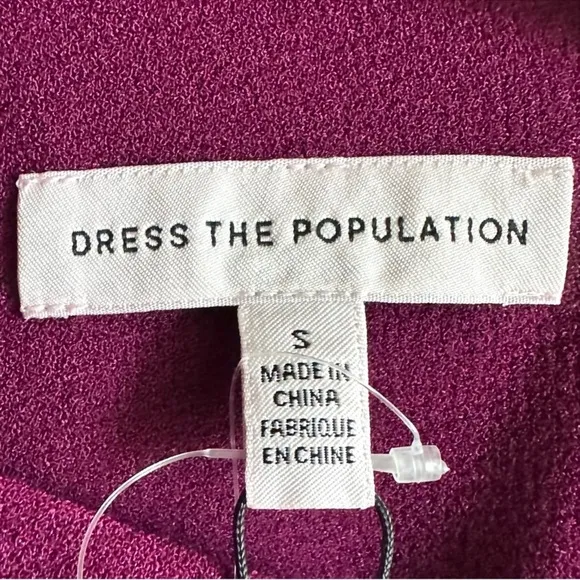 DRESS THE POPULATION Tiffany One-Shoulder Maroon Dark Magenta Dress Size S NWT