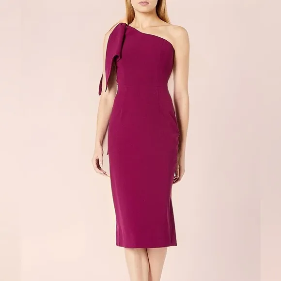 DRESS THE POPULATION Tiffany One-Shoulder Maroon Dark Magenta Dress Size S NWT