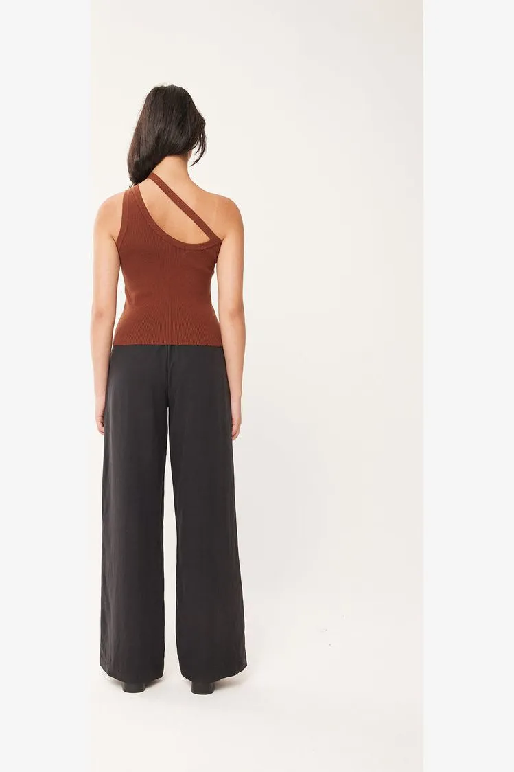 DUSK ONE SHOULDER TANK - ESPRESSO