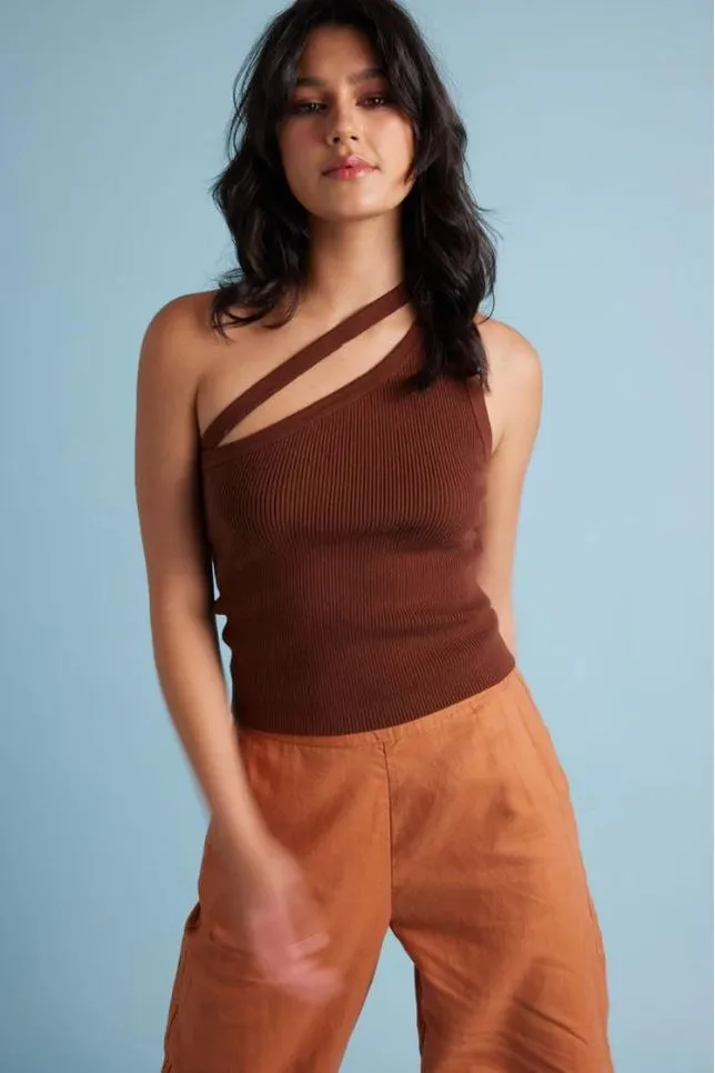 DUSK ONE SHOULDER TANK - ESPRESSO