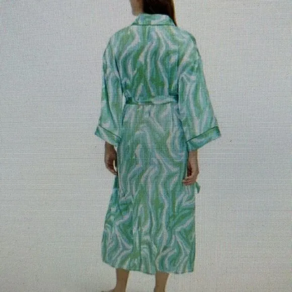 DVF Long Satin Disco 🪩 Zebra 🦓 Green Tie Robe 👘 Gorgeous!