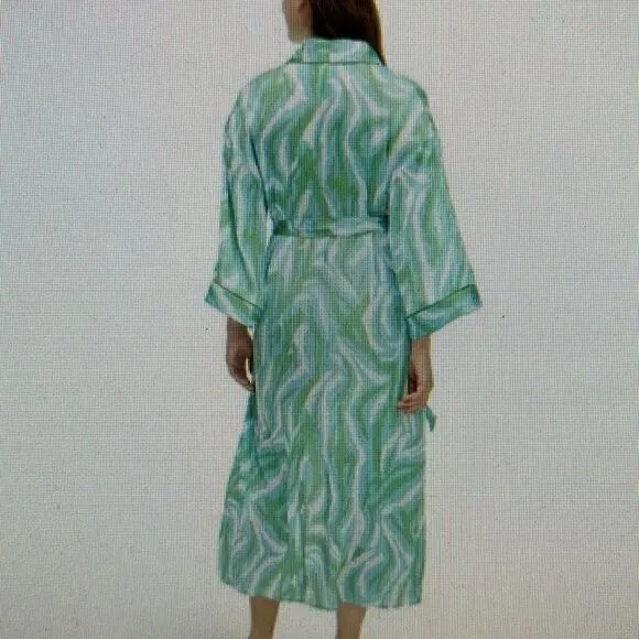 DVF Long Satin Disco 🪩 Zebra 🦓 Green Tie Robe 👘 Gorgeous!