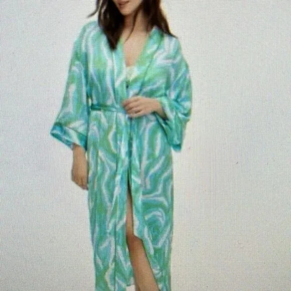 DVF Long Satin Disco 🪩 Zebra 🦓 Green Tie Robe 👘 Gorgeous!