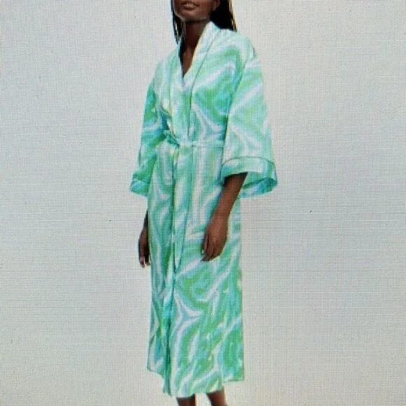DVF Long Satin Disco 🪩 Zebra 🦓 Green Tie Robe 👘 Gorgeous!