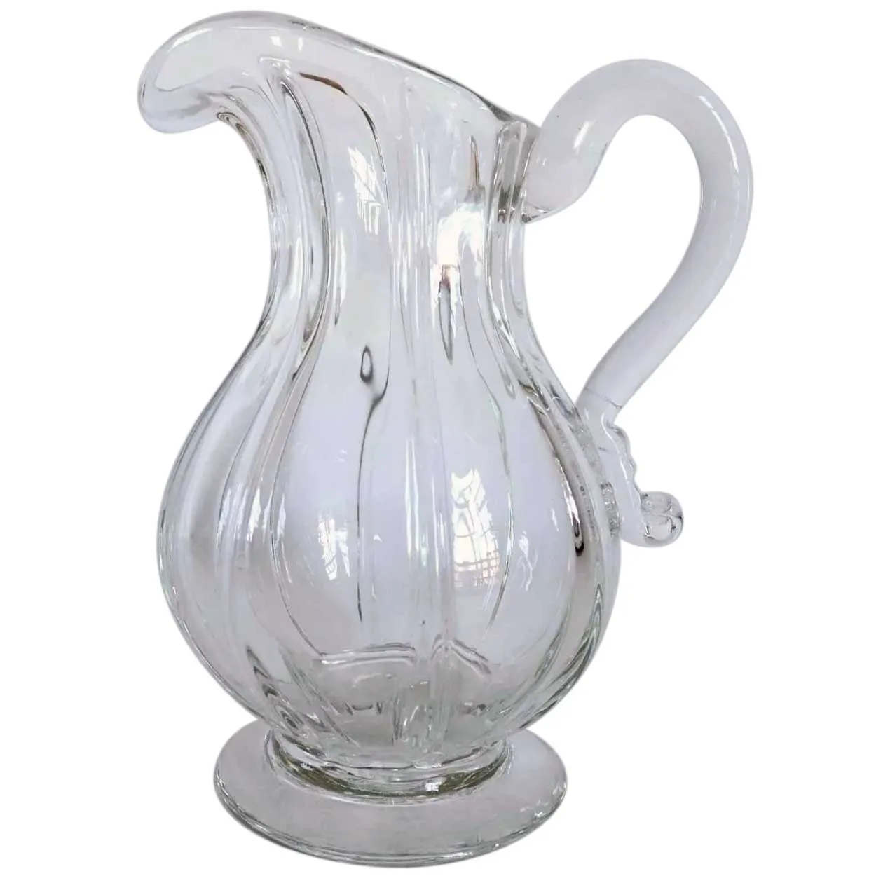 Early American Flint Glass Pillar Molded Footed Pitcher