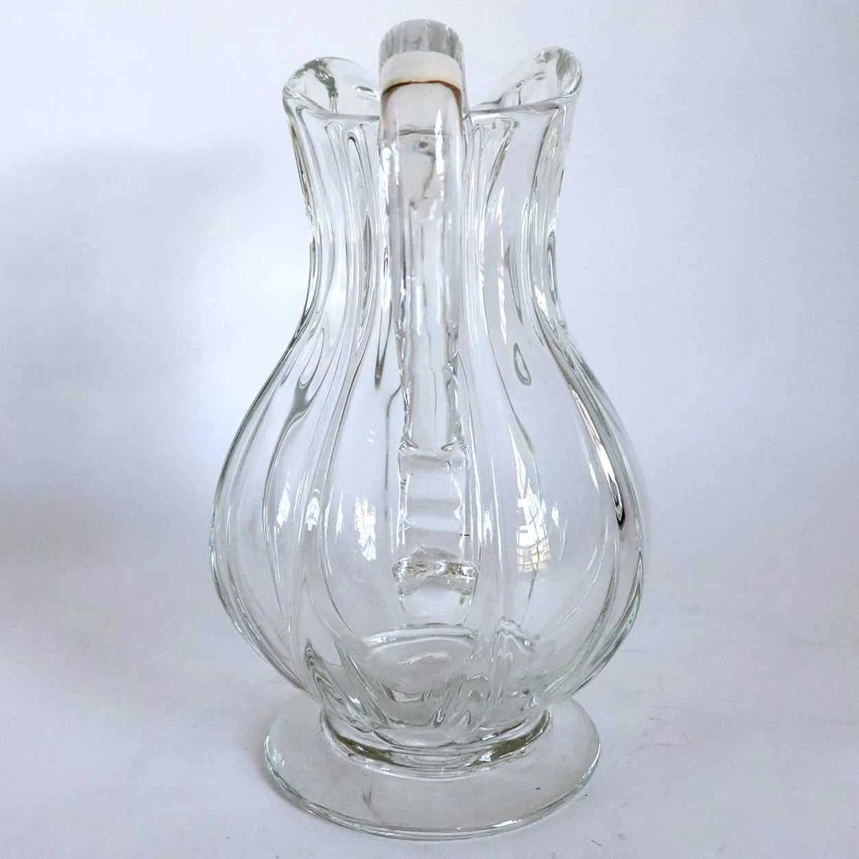 Early American Flint Glass Pillar Molded Footed Pitcher