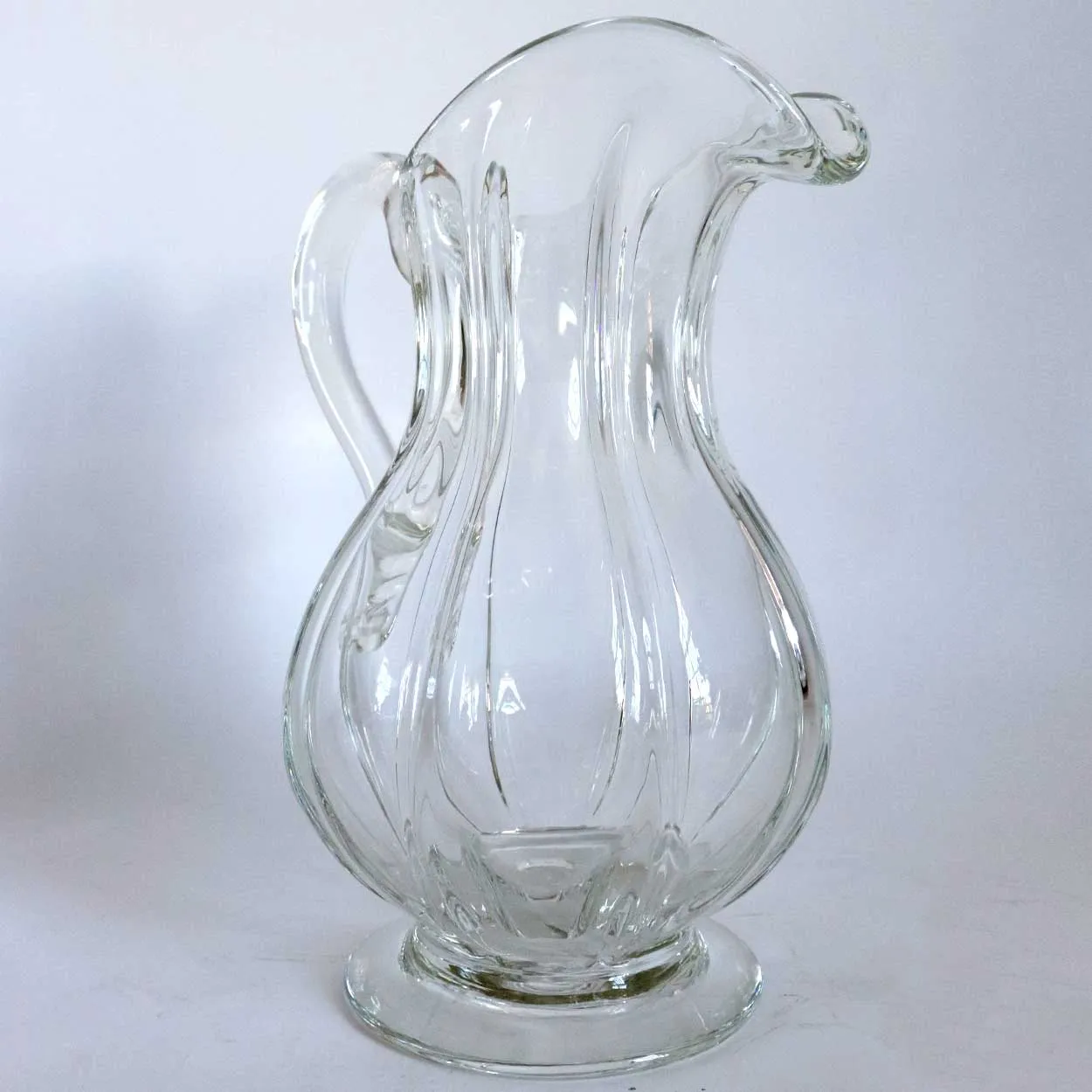 Early American Flint Glass Pillar Molded Footed Pitcher