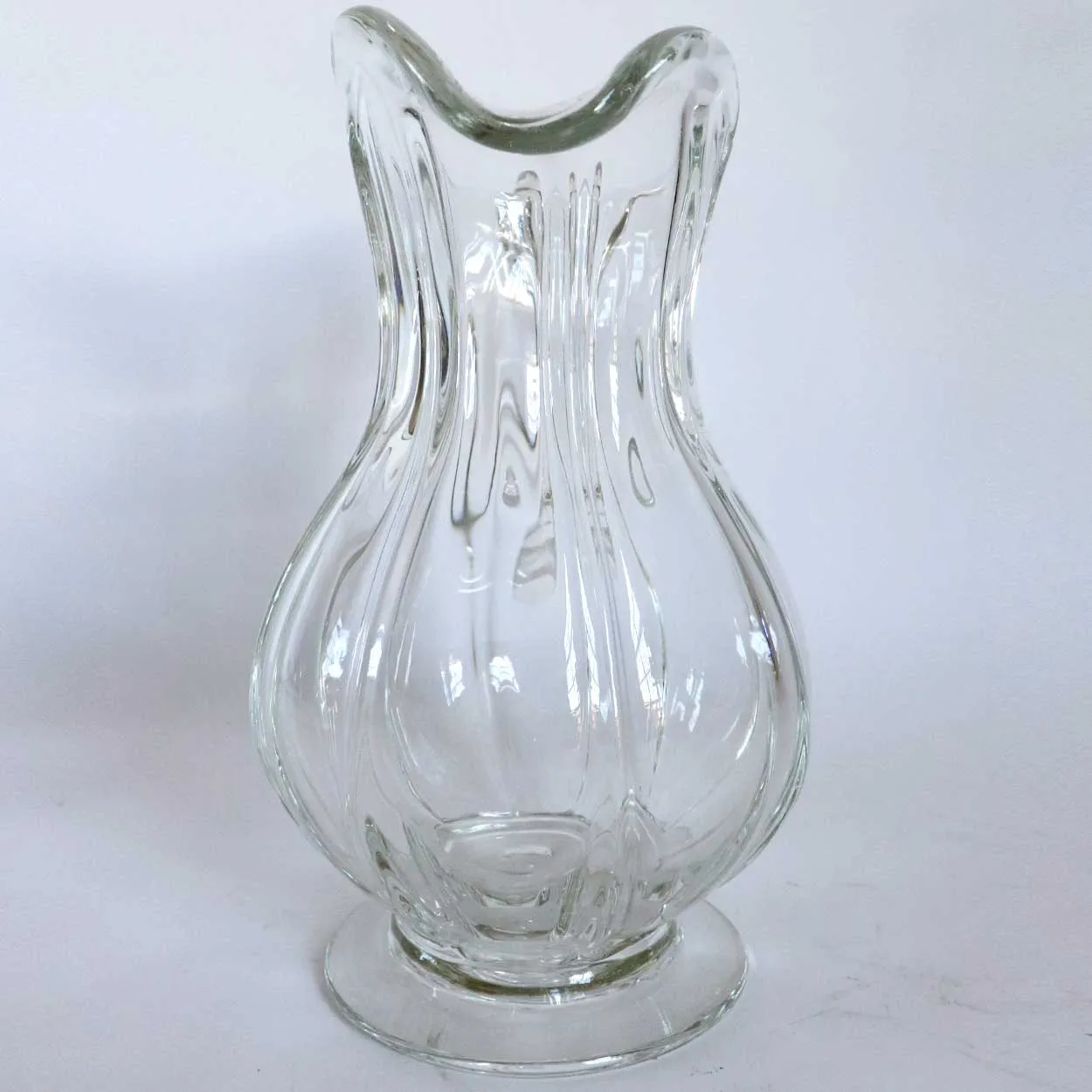 Early American Flint Glass Pillar Molded Footed Pitcher