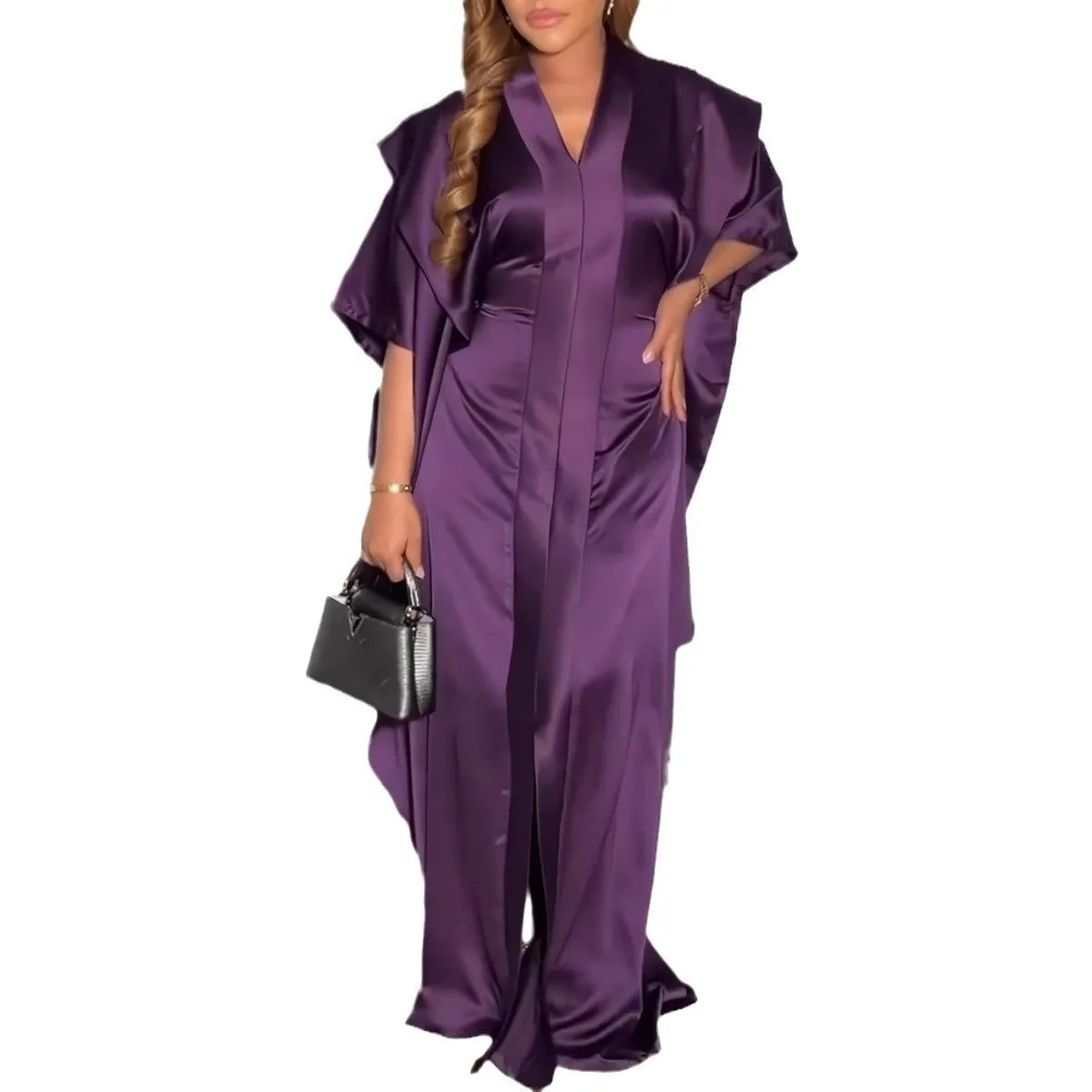 Elegant Pleated Loose Slit Maxi Dress for Graceful Everyday Style