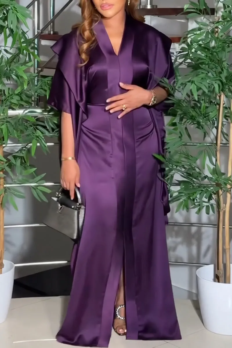Elegant Pleated Loose Slit Maxi Dress for Graceful Everyday Style