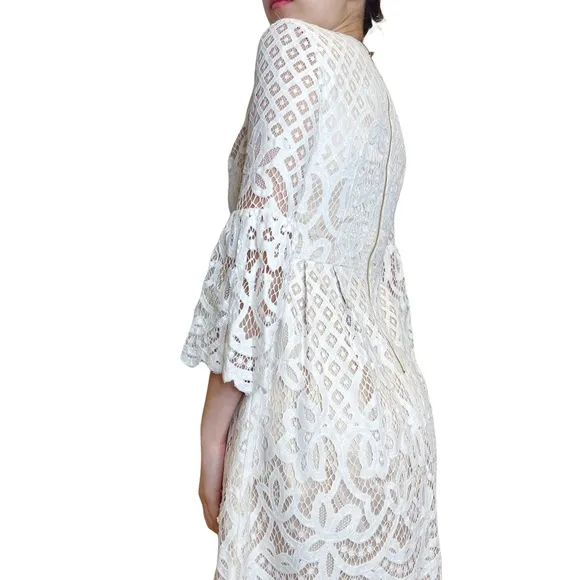 Eliza J White Lace Overylay Embroidery BellSleeve Babydoll Aline Dress Size 0 P