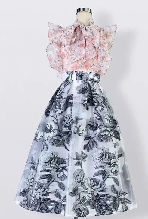 Embroidered Commuting Hepburn Puff Skirt