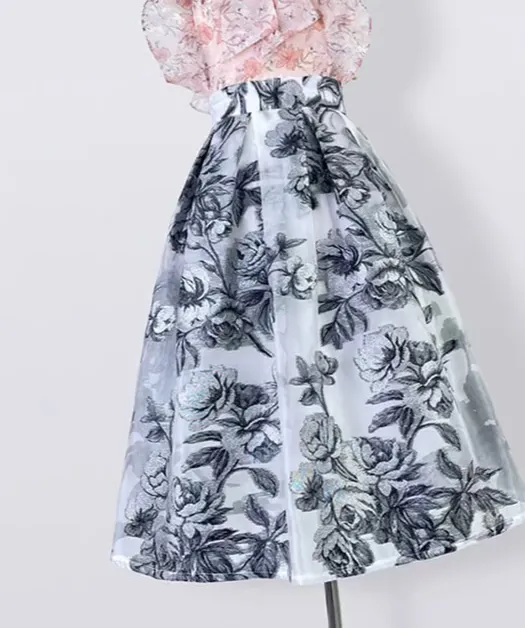 Embroidered Commuting Hepburn Puff Skirt