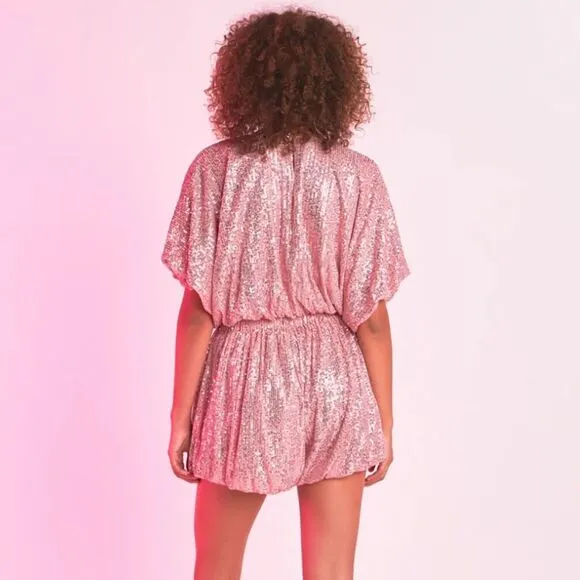Endless Rose pink sequin high rise waisted balloon edge blouson shorts