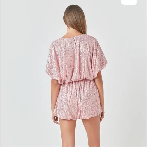 Endless Rose pink sequin high rise waisted balloon edge blouson shorts