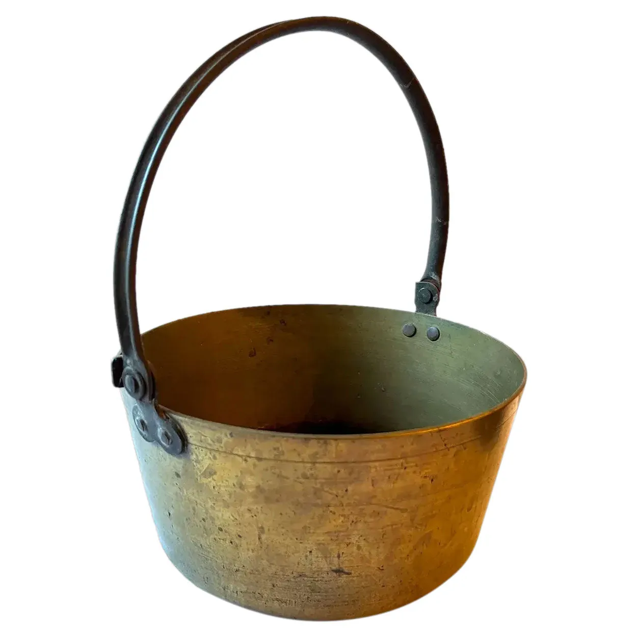 English Brass and Iron Handle Kitchen Preserving Pan / Hearth Kettle