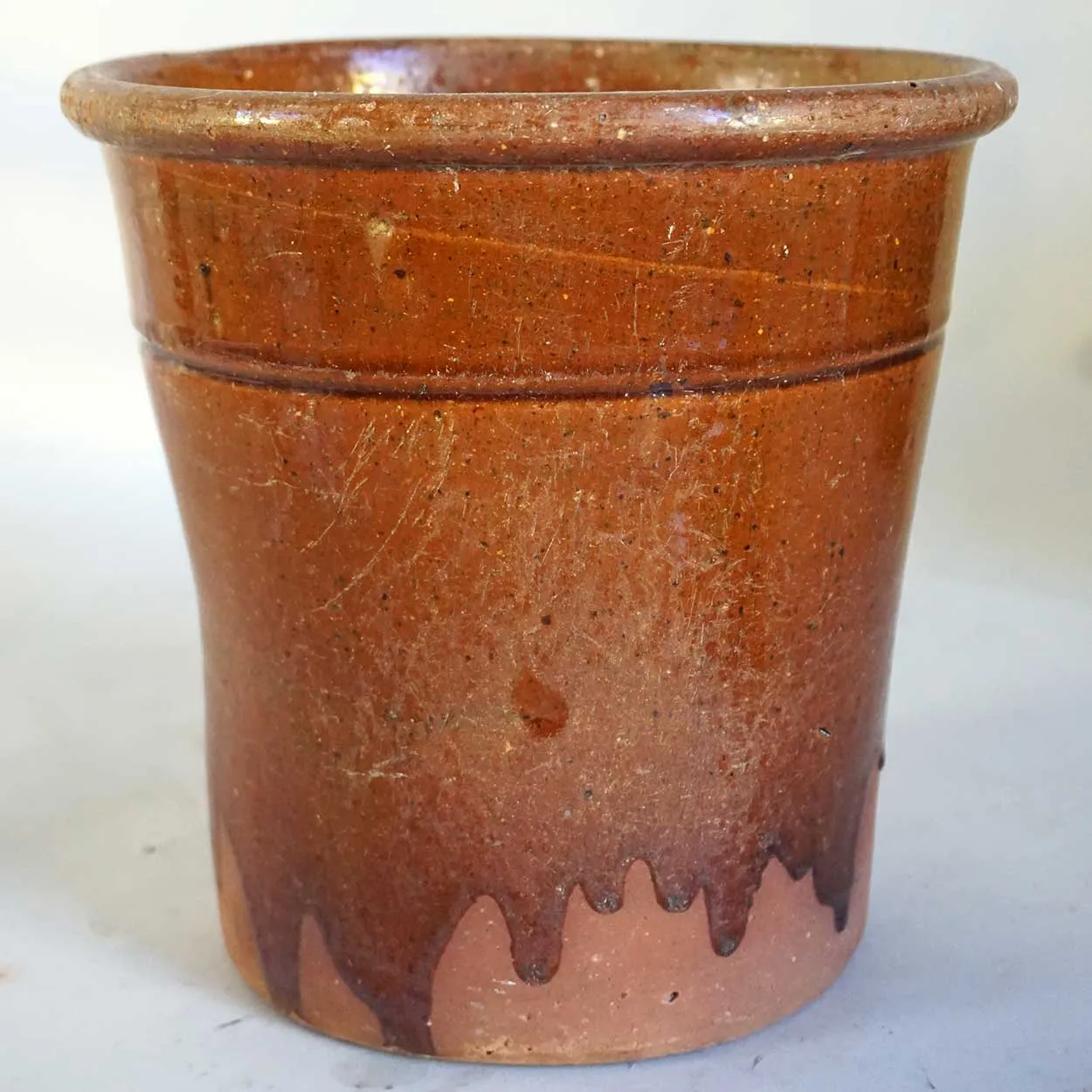 English Glazed Redware Pottery One-Handle Crock