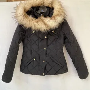 Express Hooded Parka Faux Fur Coat Jacket Womens Small Black Quilted Outdoor