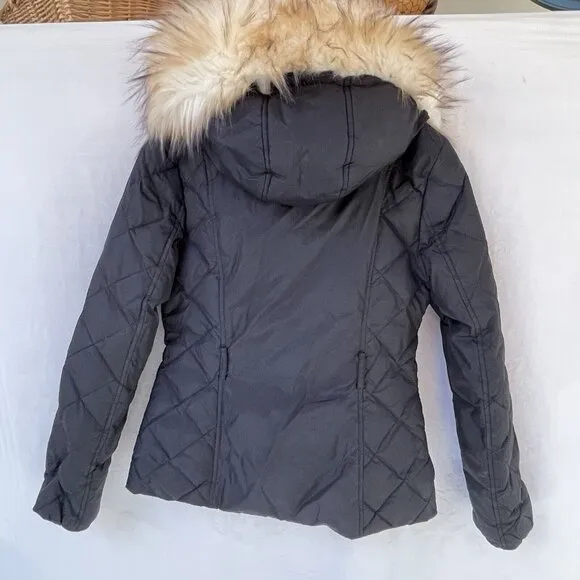 Express Hooded Parka Faux Fur Coat Jacket Womens Small Black Quilted Outdoor